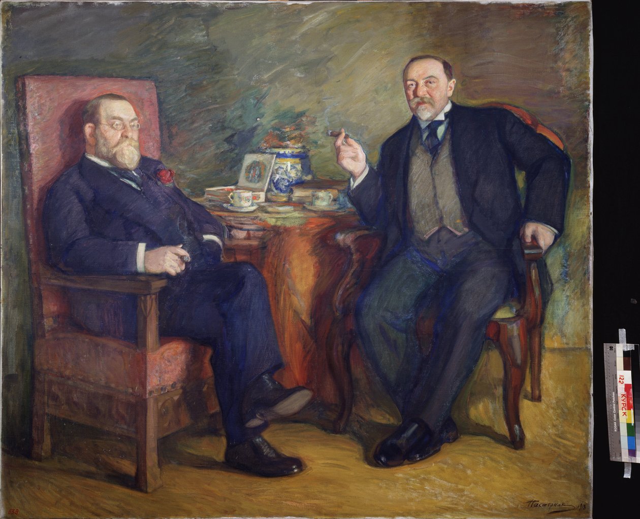 Te tid. Portrætter af samlerne Ossip Cetlin og David Wyssotski. Maleri af Leonid Osipovich Pasternak (1862-1945), tempera på lærred af Leonid Osipovic Pasternak