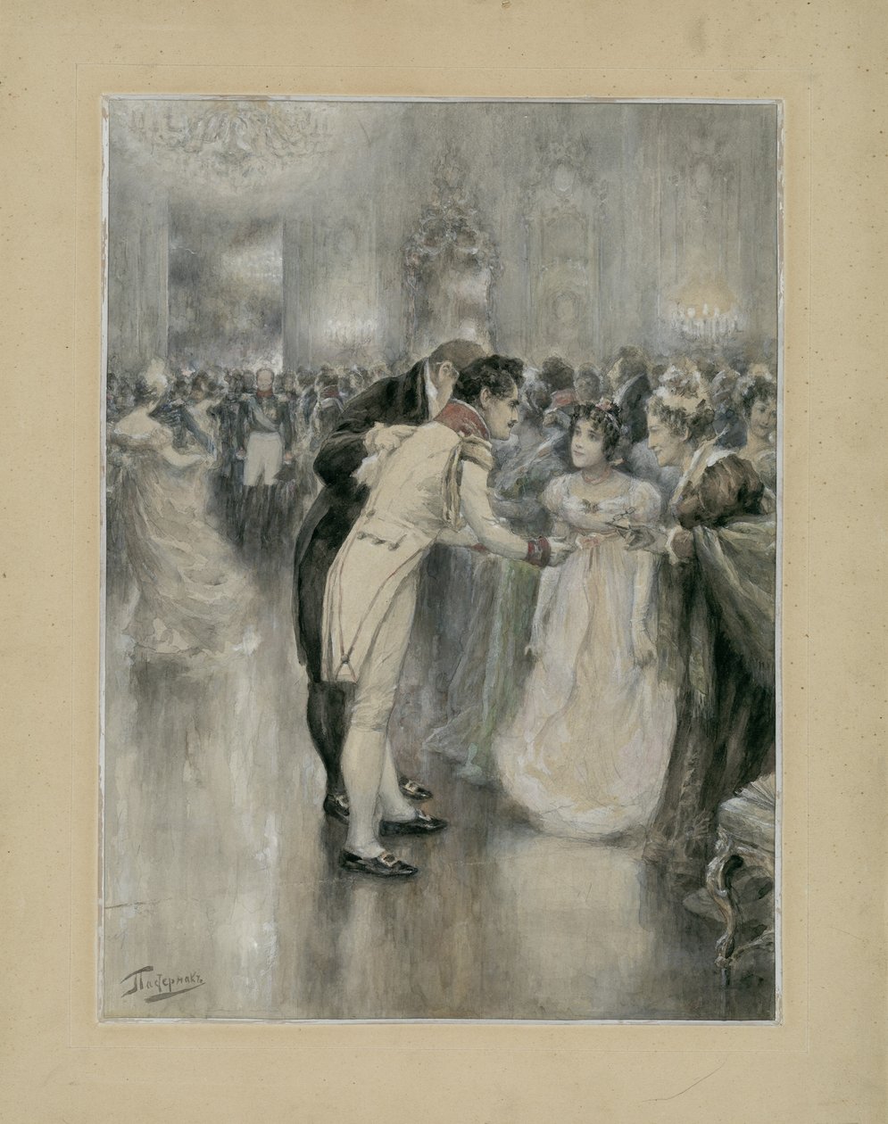 Natasha på sin første bold. Illustration til romanen Krig og fred af Leo Tolstoj, 1893. af Leonid Osipovich Pasternak