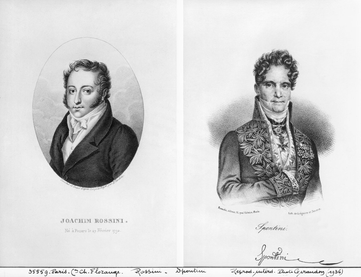 Gioacchino Rossini (1792-1868) og Gaspare Spontini (1774-1851) graveret af Ambroise Tardieu (1788-1841) og Gregoire et Deneux (18.-19. århundrede) af Leopold Beyer