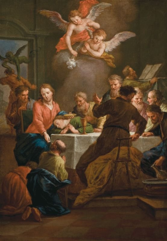 Jezus obhaja apostola PetranTysk: Jesus underholder apostelen Peter af Leopold Layer