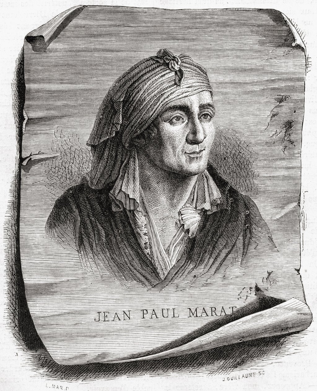 Portræt af Jean Paul Marat (1743-93) indgraveret af Jean Baptiste Amedee Guillaume (1822-93) af Leopold Mar