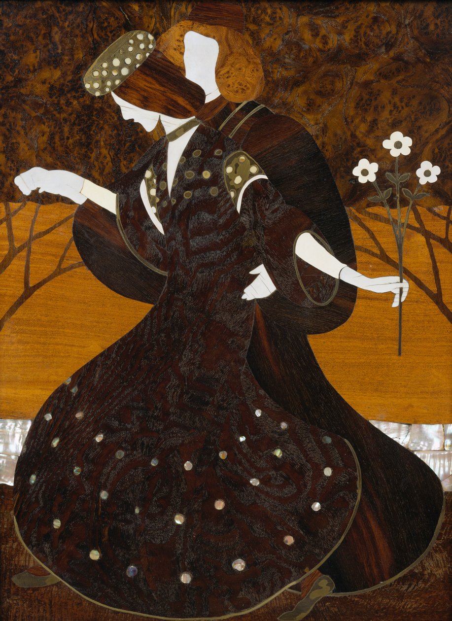 Kommode, ca 1908, af Leopold Bauer (1872-1938), valnød, messing og perlemor, Detail, Østrig, 20. århundrede af Leopold Bauer