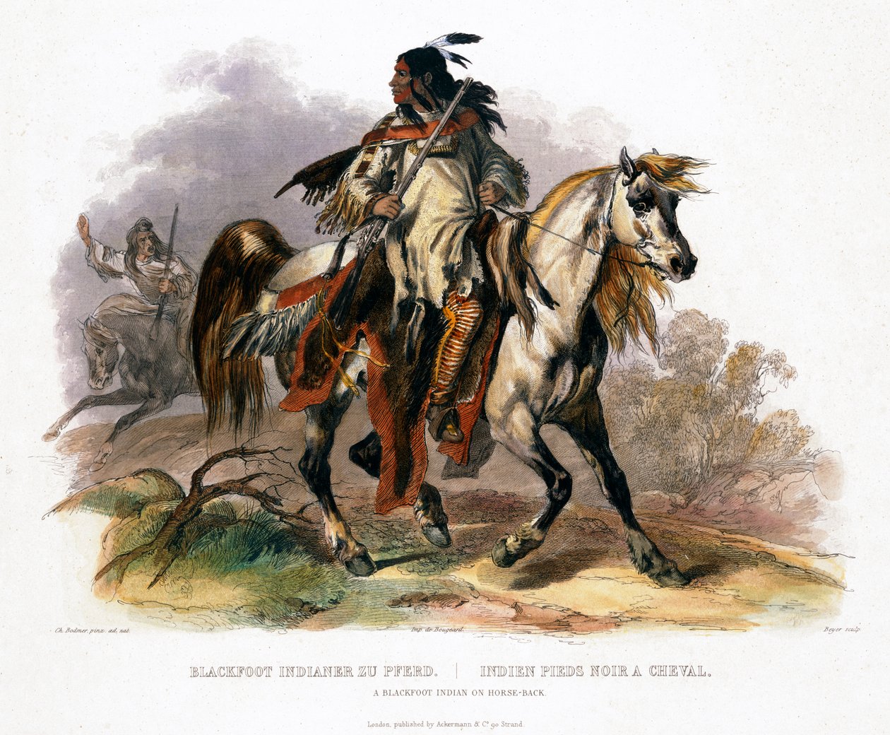 En sortfodet indianer til hest, 1843 af Leopold Beyer