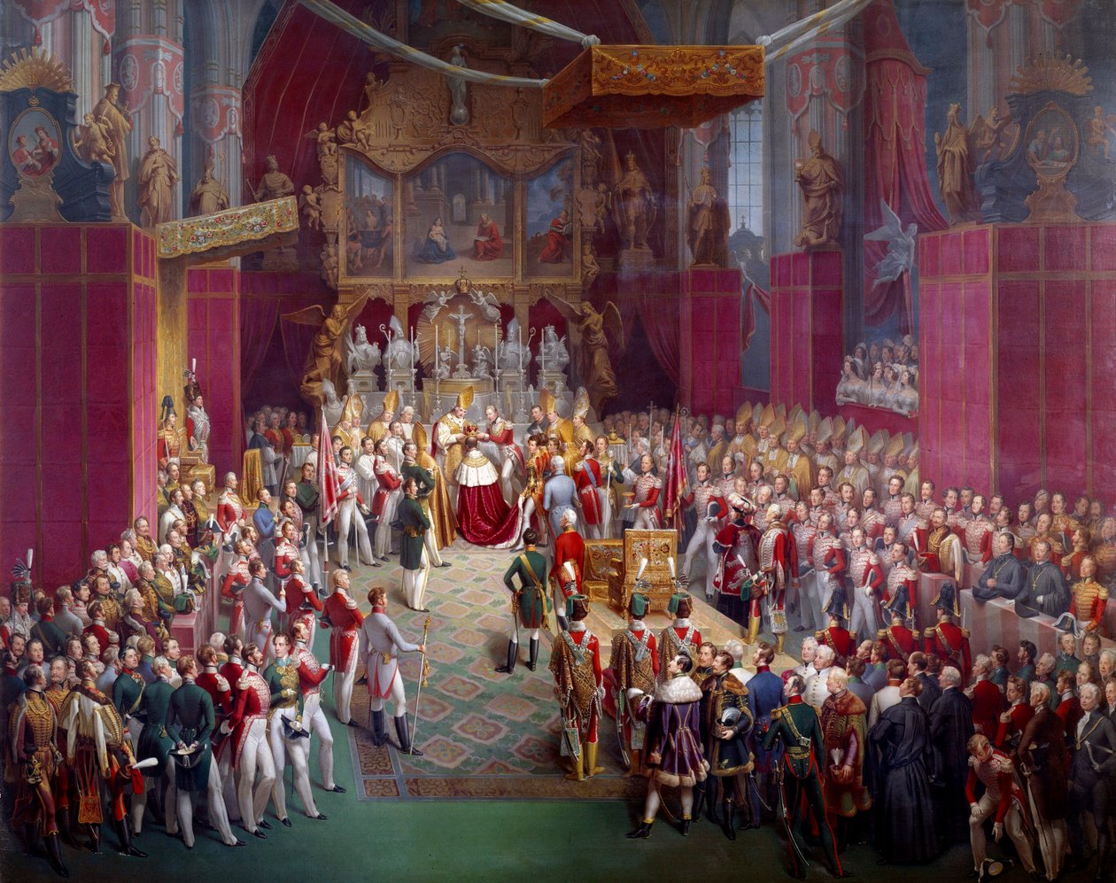 Kroningen af den østrigske kejser Ferdinand I (1793-1875), også konge af Böhme under navnet Ferdinand V i Cathedrale Saint Guy af Prag Maleri af Leopold Bucher (1797- efter 1858) 1836 Prag, Nationalgalleriet - Kejser Ferdinand I. af Aus af Leopold Bucher