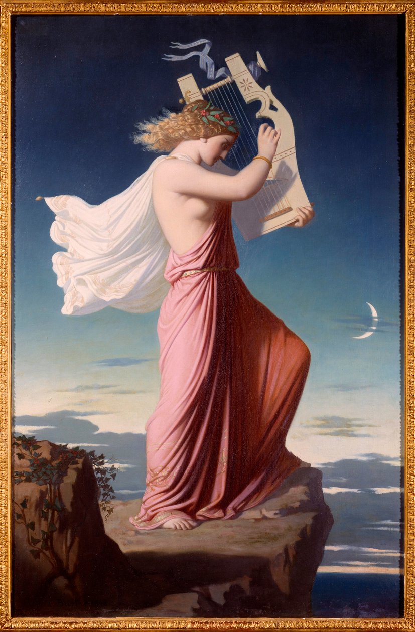 Portræt af den græske digter Sapho (Sappho) spiller lyre Maleri af Leopold Burthe (1823-1860) 1849 Søn. 1,06x0,69 m Carcassonne, Musee des Beaux Arts af Leopold Burthe