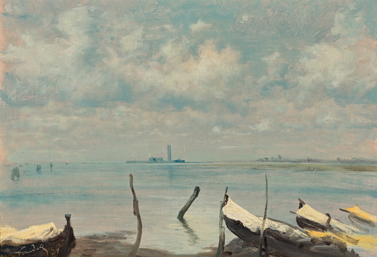 Udsigt over Venedig fra Mestre (lagunelandskab) af Leopold Carl Muller