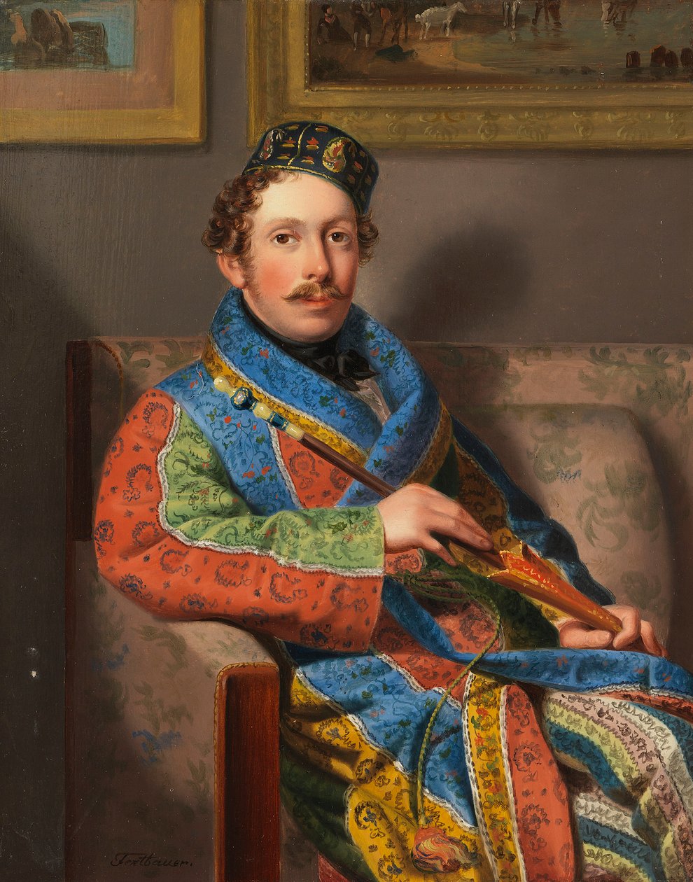 Ung herre i en rygende kjole, 1830. af Leopold Fertbauer