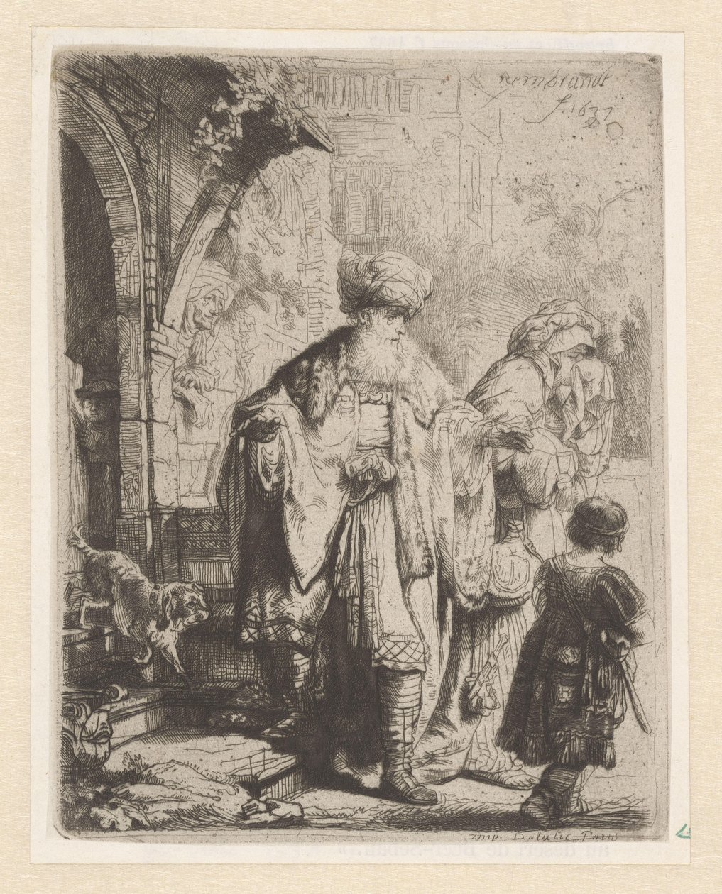 Abraham drev Hagar og Ismael ud af Leopold Flameng