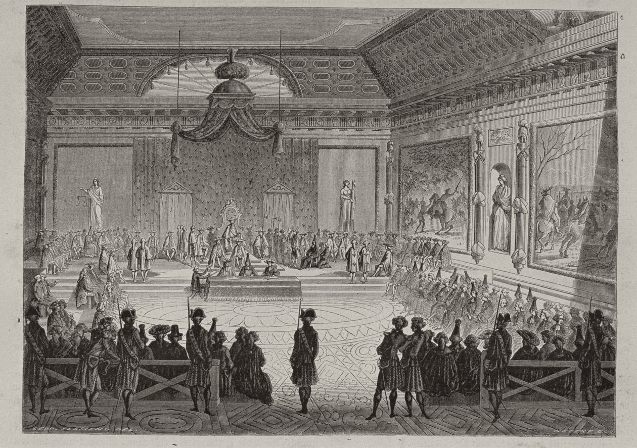 Assembly of the Notables, 1787, graveret af Antoine Auguste Ernest Hebert (1817-1908) af Leopold Flameng