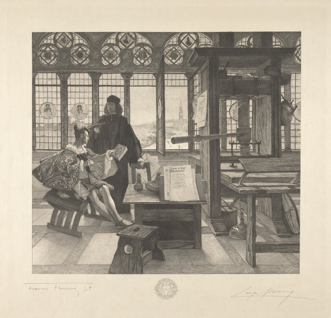 Grolier med Printeren Aldus Manutius af Leopold Flameng