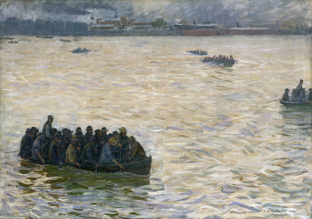 Værftsarbejdere vender hjem på Elben, 1894 af Leopold Karl Walter von Kalckreuth