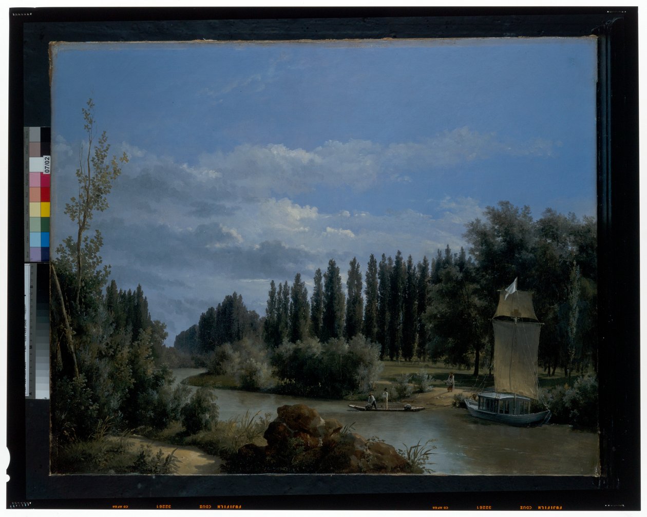 Set fra Seinens lille arm gennem Neuilly Park (lærred) af Leopold Leprince