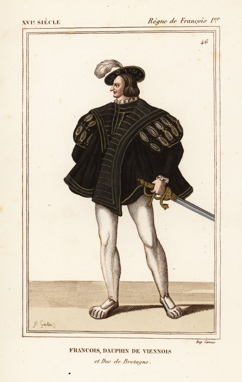 Frans III, hertug af Bretagne 1518-1536. Francois, wienerdelfin og hertug af Bretagne. Håndkoloreret litografi af J.B. Gautier efter et portræt i Roger de Gaignieres