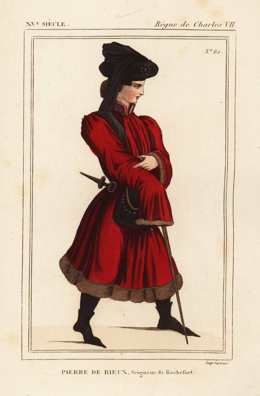Pierre de Rieux, herre af Rochefort 1389-1439. Håndkoloreret litografi efter et portræt i Roger de Gaignieres