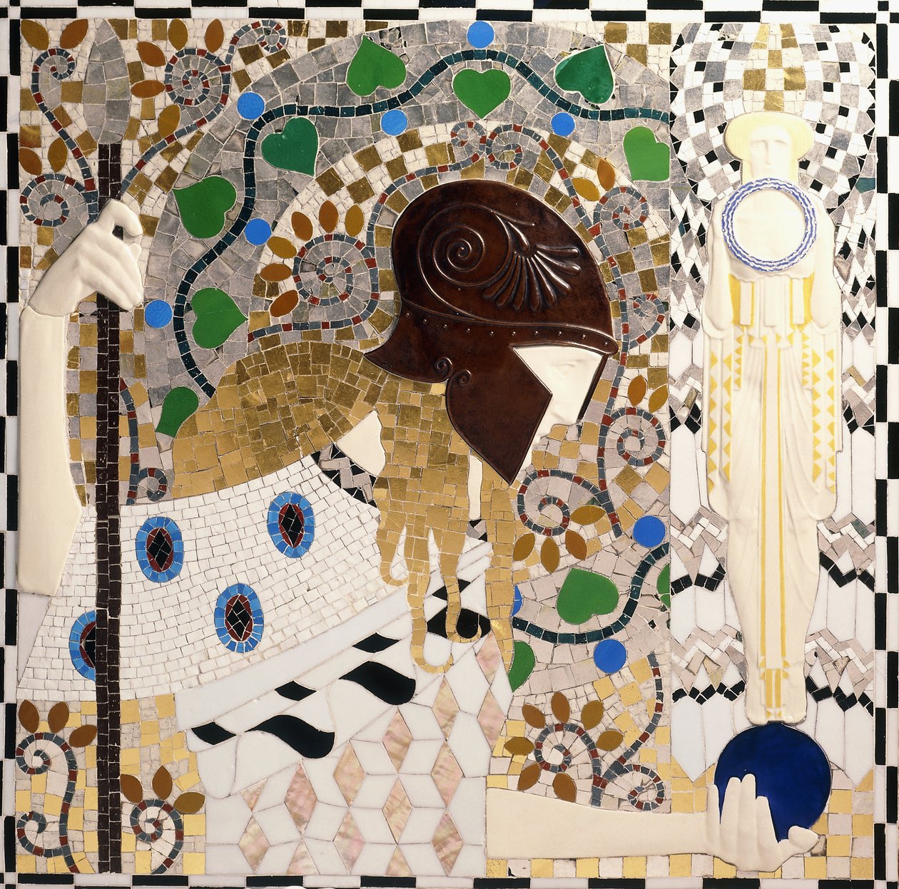 Pallas Athene (mosaikplade af porcelæn, glas, perlemor og bronze) af Leopold & Powolny Michael (1871 1954) Forstner