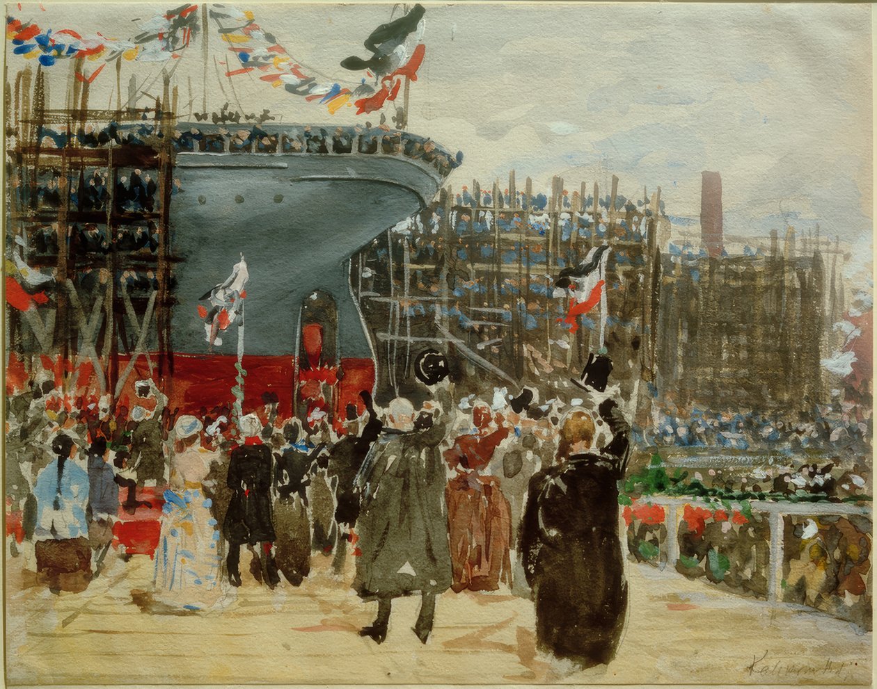 Søsætning af et skib af Leopold Karl Walter von Kalckreuth