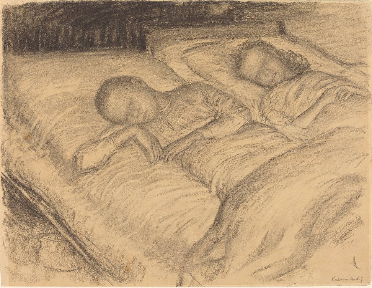 Kunstnerens Børn Ulv og Anna Sovende af Leopold von Kalckreuth