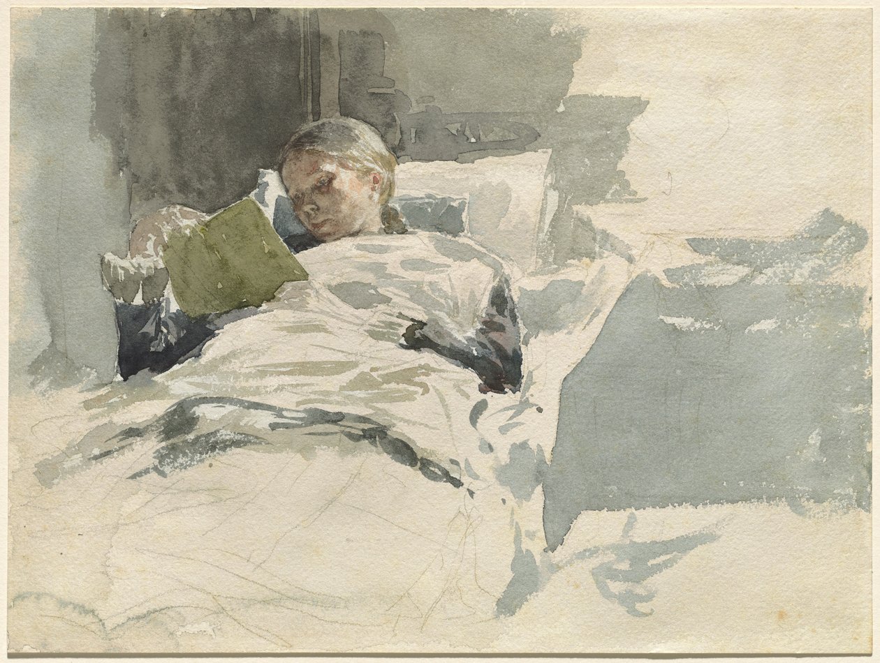 Kunstnerens Hustru læser i Sengen af Leopold von Kalckreuth