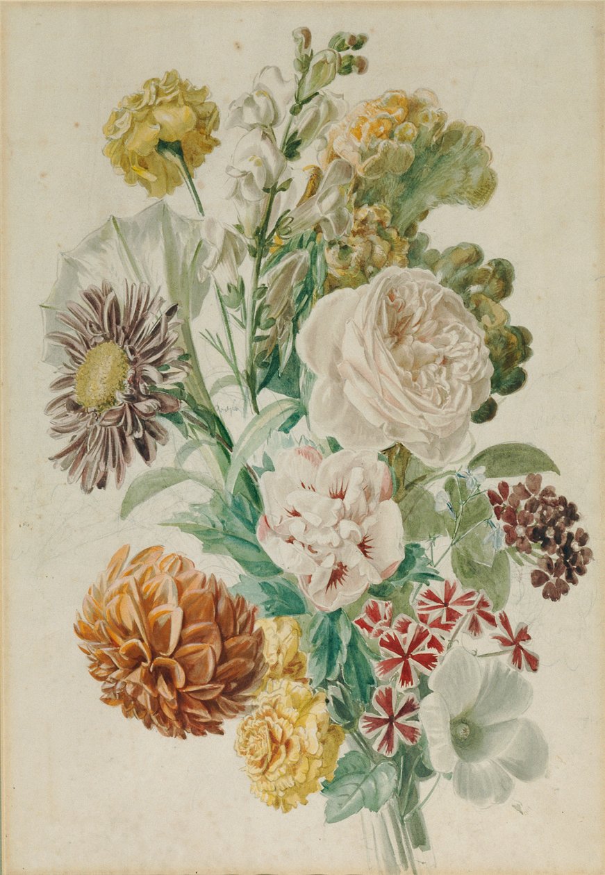Buket med rose og dahlia af Leopold von Stoll