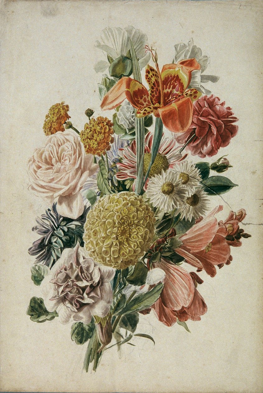 Buket med morgenfruer og lilje af Leopold von Stoll