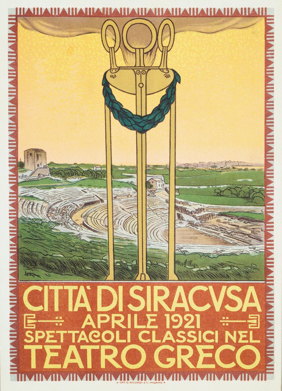 Reklameplakat for teatersæsonen i den græske arena i Syracuse, Italien af Leopoldo Metlicovitz