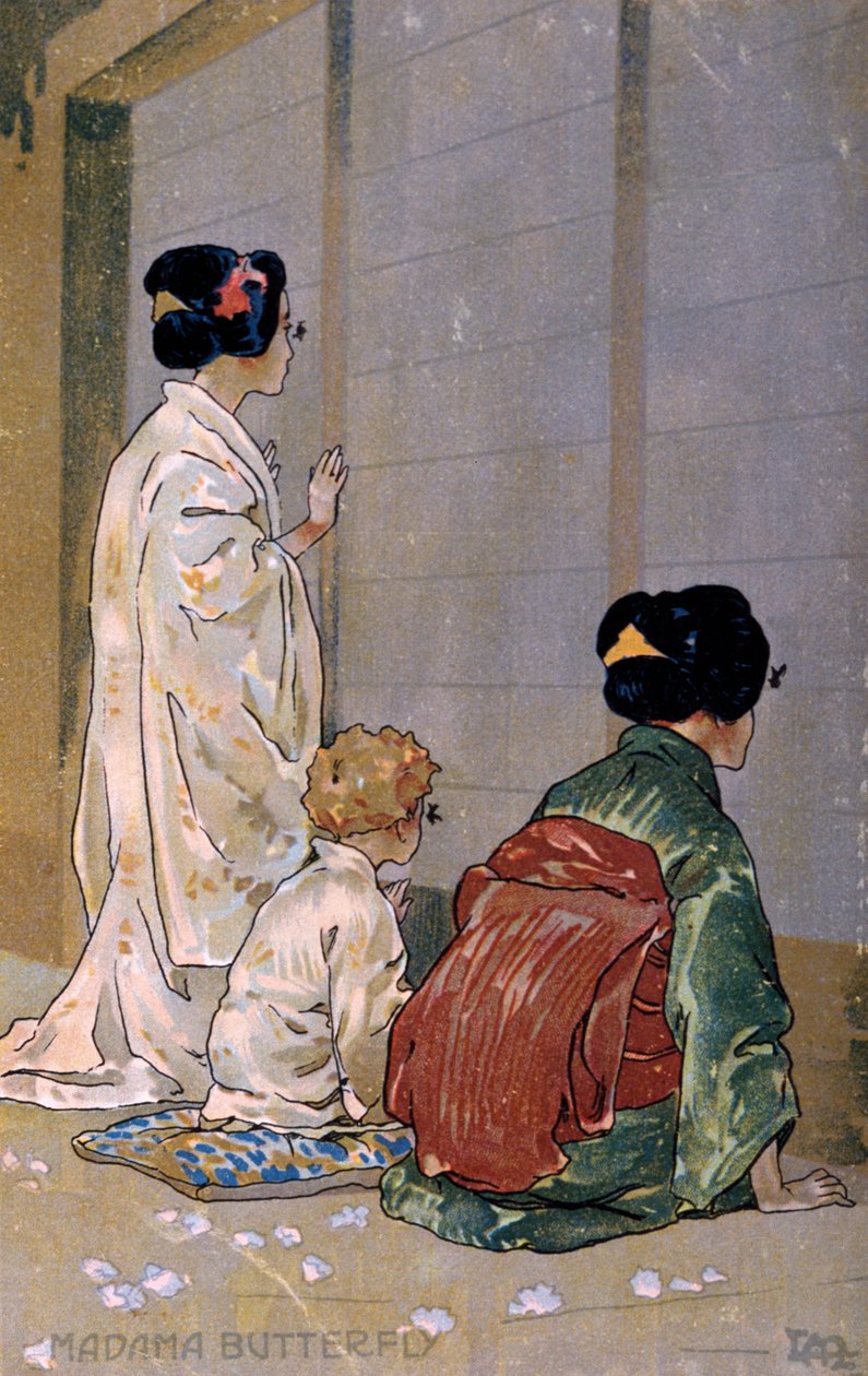 Postkort skabt til premieren på "Madame Butterfly", i Brescia af Leopoldo Metlicovitz