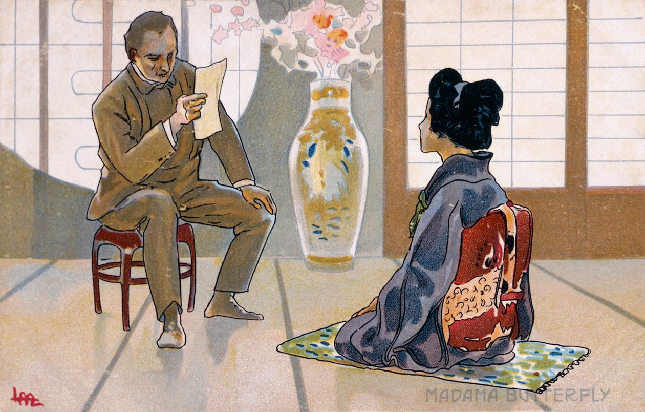 Postkort til premieren på "Madame Butterfly", i Brescia af Leopoldo Metlicovitz