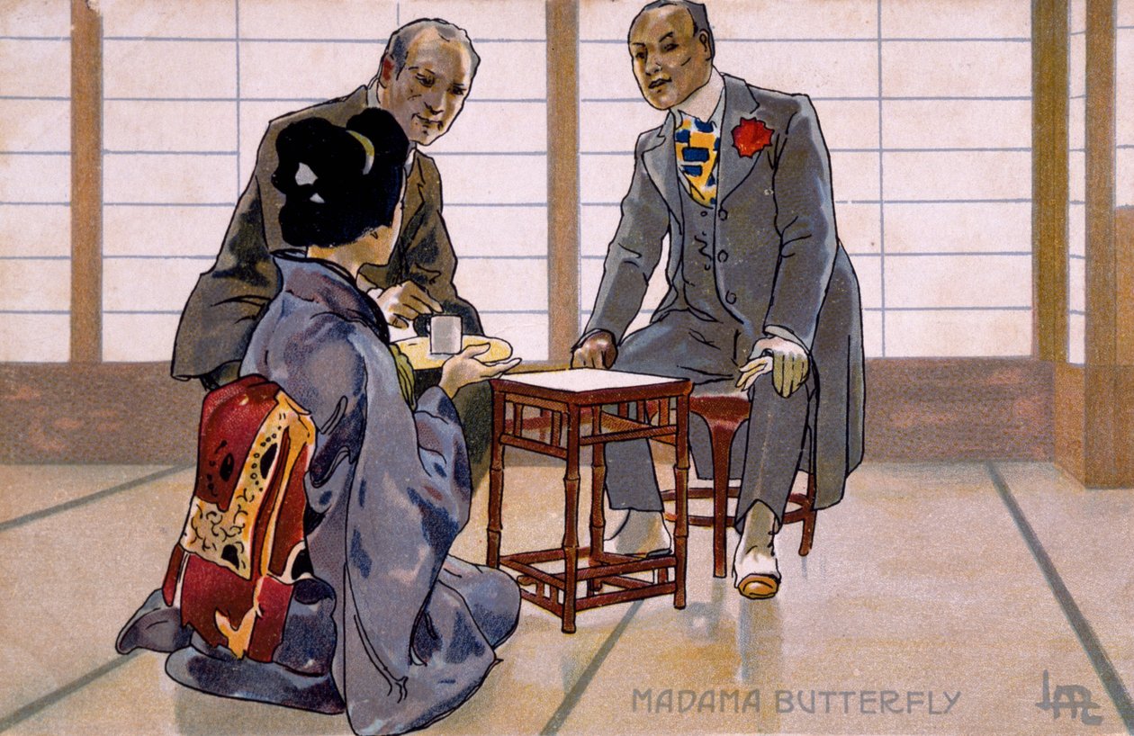 Postkort skabt til premieren på "Madame Butterfly", i Brescia af Leopoldo Metlicovitz