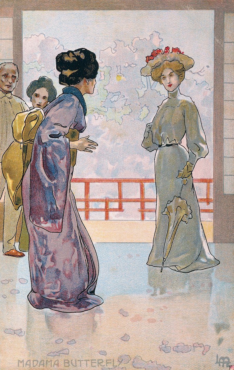 Postkort skabt til premieren på "Madame Butterfly", i Brescia af Leopoldo Metlicovitz