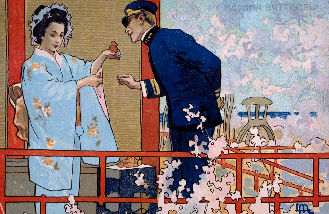 Postkort skabt til premieren på "Madame Butterfly", i Brescia af Leopoldo Metlicovitz