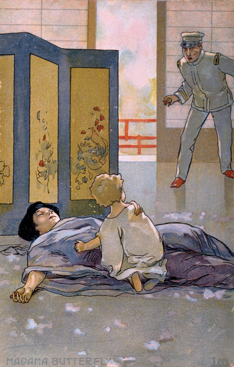 Postkort skabt til premieren på "Madame Butterfly", i Brescia af Leopoldo Metlicovitz
