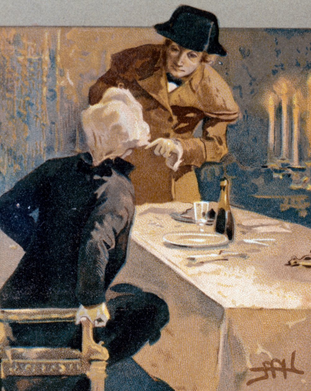 Postkort illustreret af Leopoldo Metlicovitz (1868-1944) med scener fra Tosca, opera af Giacomo Puccini (1858-1924) af Leopoldo Metlicovitz