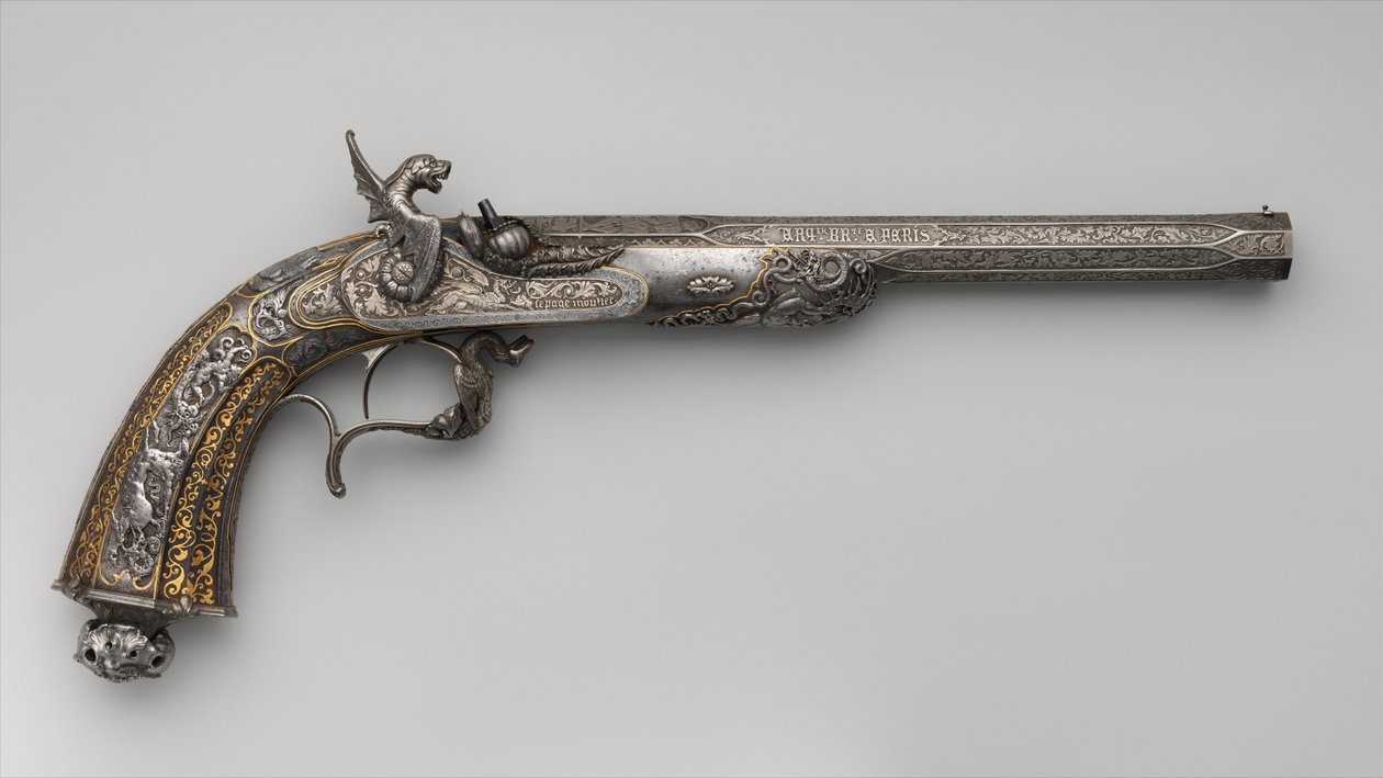 Percussion Exhibition Pistol, fransk, dateret 1851 af Lepage Moutier