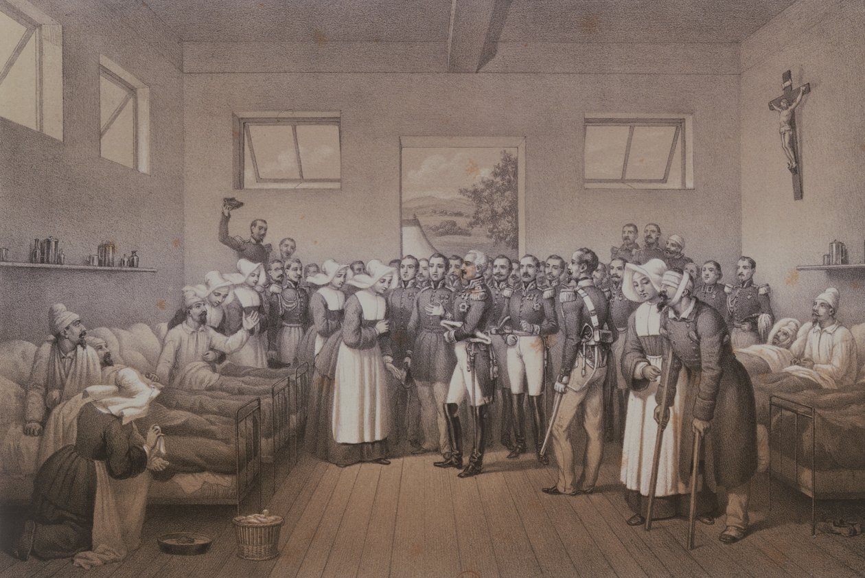 Aimable Jean Jacques Pelissier (1794-1864) Hertug af Malakoff besøger de sårede soldater efter erobringen af Sebastopol i 1855 af Lepan