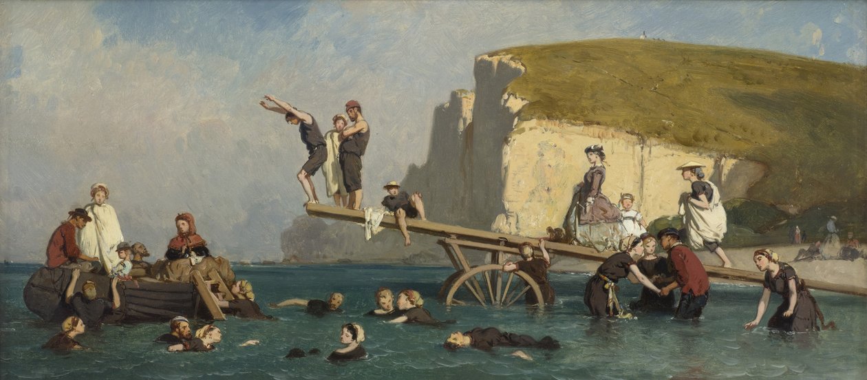 Badende ved Étretat, ca. 1858. af Lepoittevin