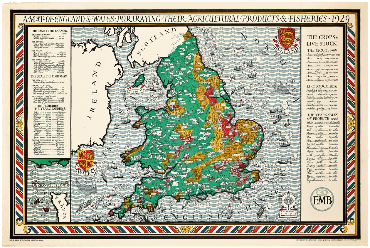 Et kort over England og Wales af Leslie MacDonald Gill