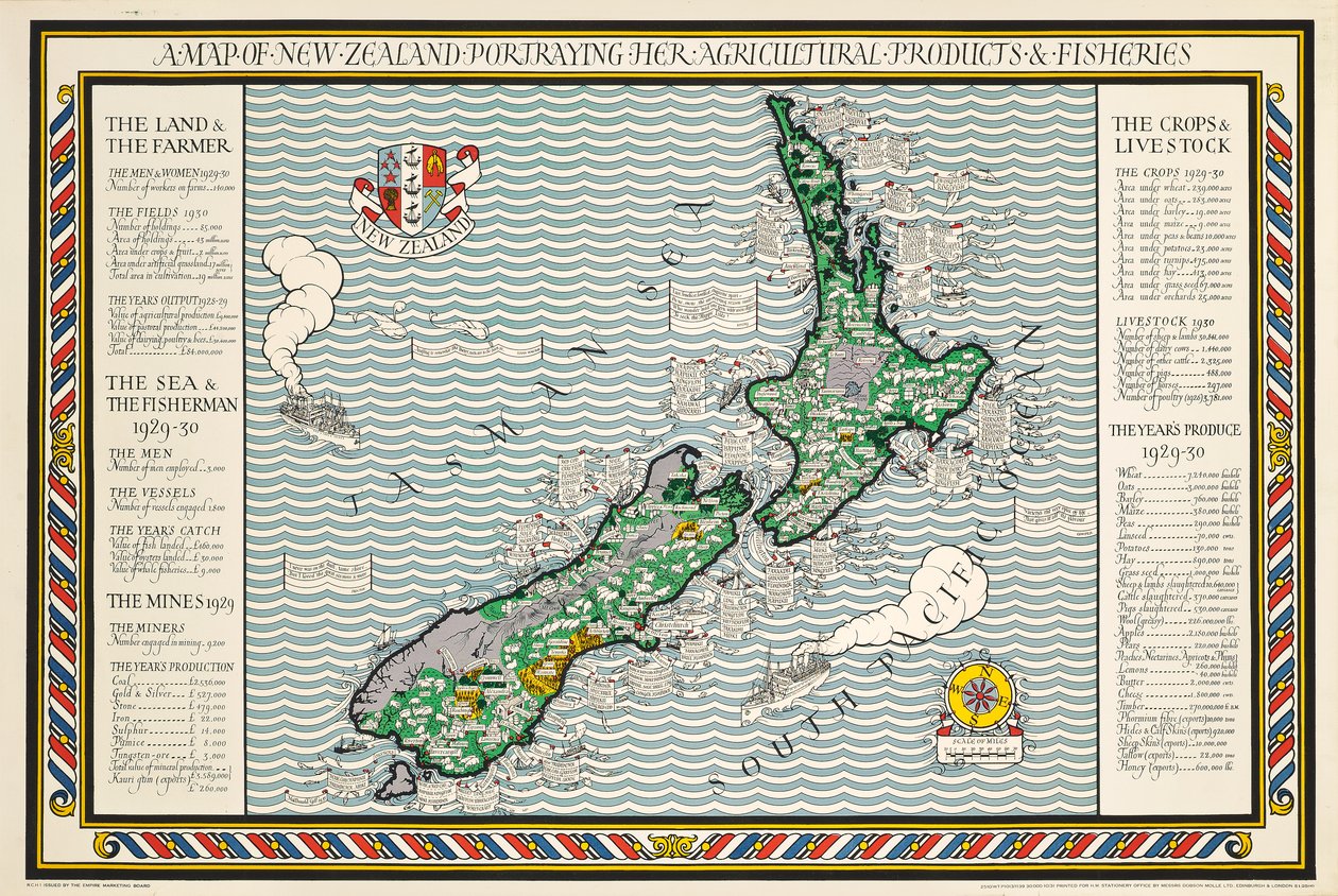 Et kort over New Zealand af Leslie MacDonald Gill