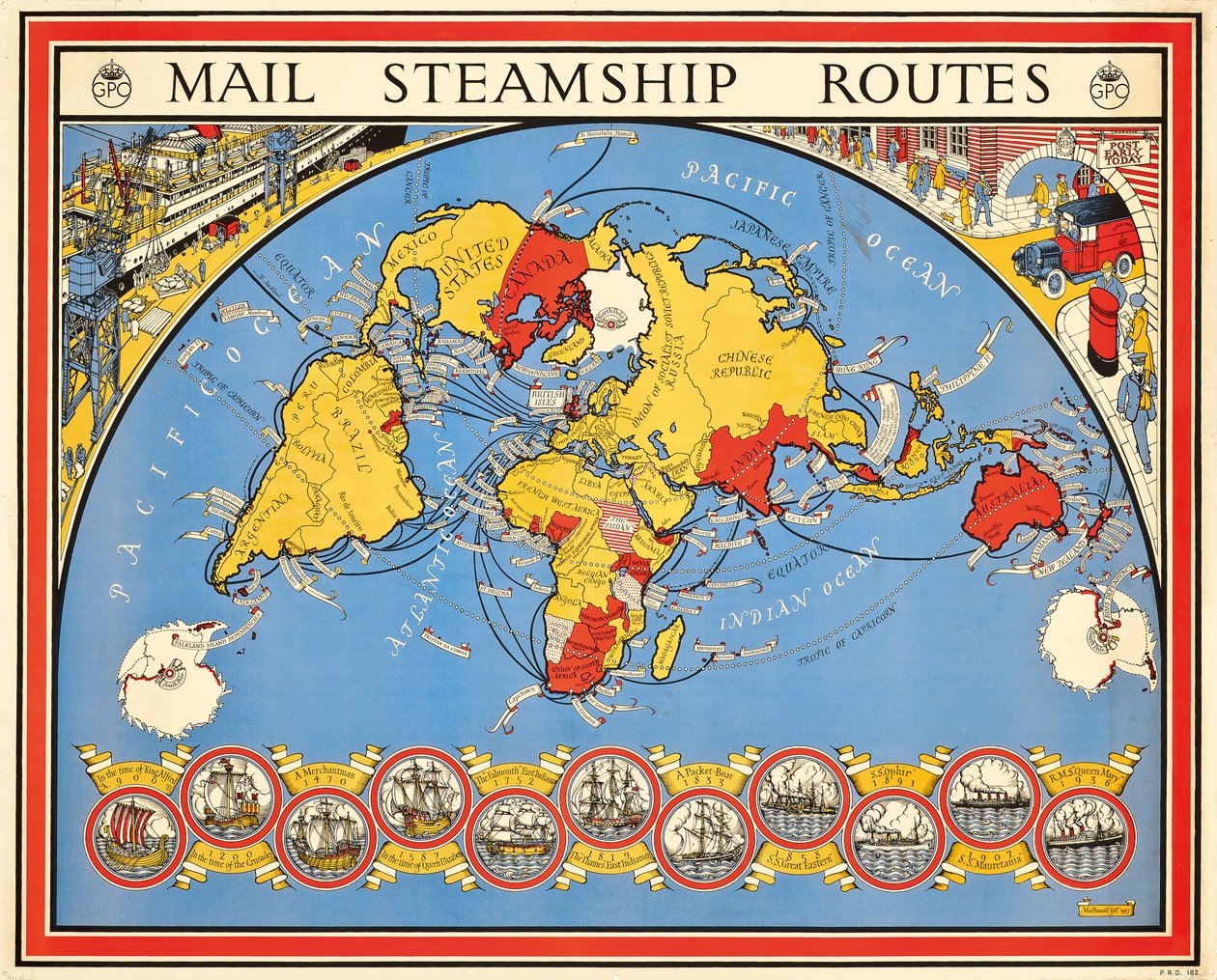 Plakat reklame post dampskib ruter af Leslie MacDonald Gill