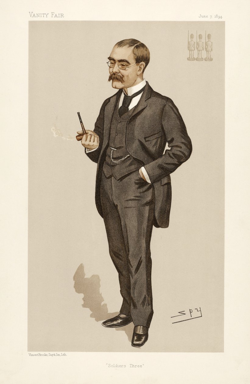 Rudyard Kipling (1865 - 1936), fra Vanity Fair, pub. 1894 (farvelitografi) af Leslie Matthew Ward