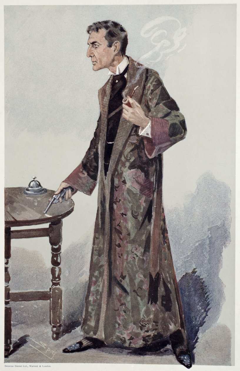Sherlock Holmes, tegnefilm fra Vanity Fair af skuespilleren William Gillette, 1907 af Leslie Matthew Ward