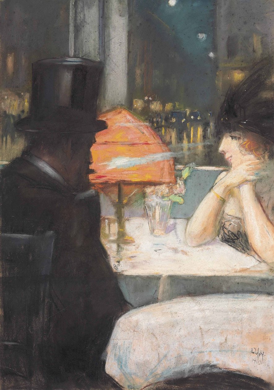 Dame og herre i restauranten af Lesser Ury