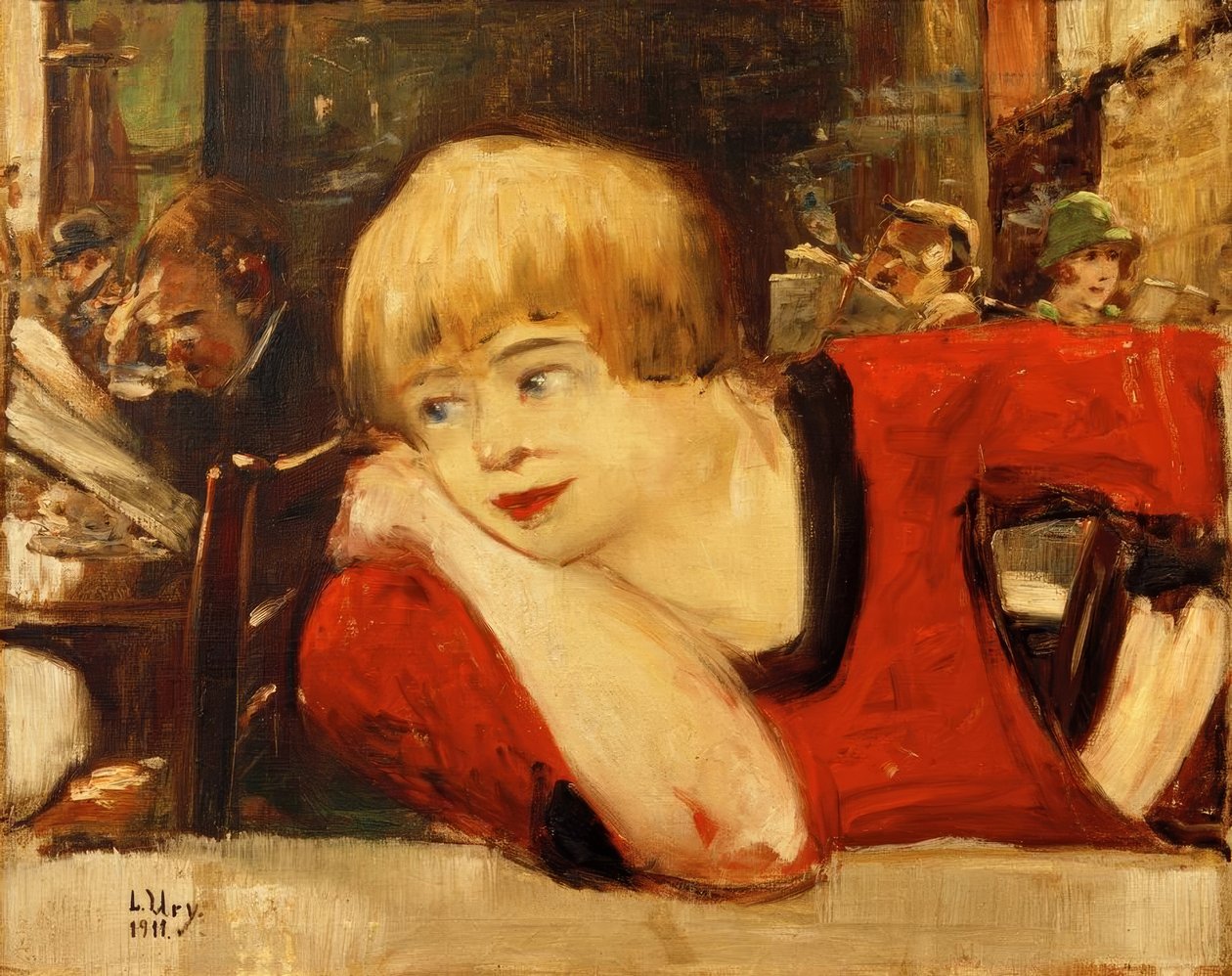 I cafeen. kvinde i rødt af Lesser Ury