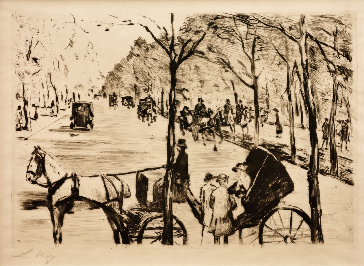 Gyde i zoologisk have med en vogn i forgrunden af Lesser Ury