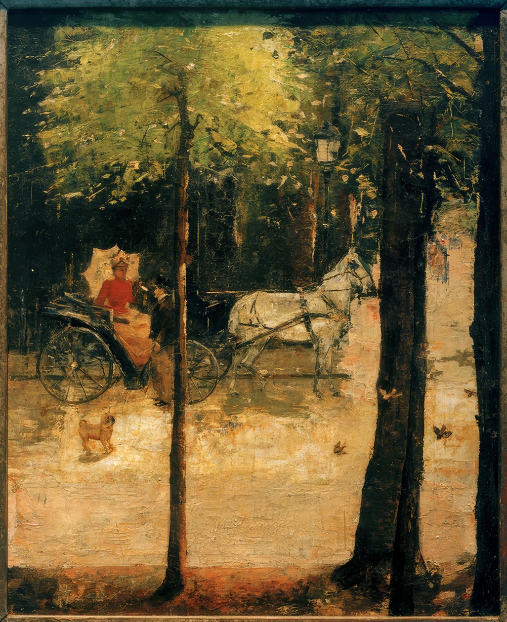 Forår i Tiergarten (dame i vognen) af Lesser Ury
