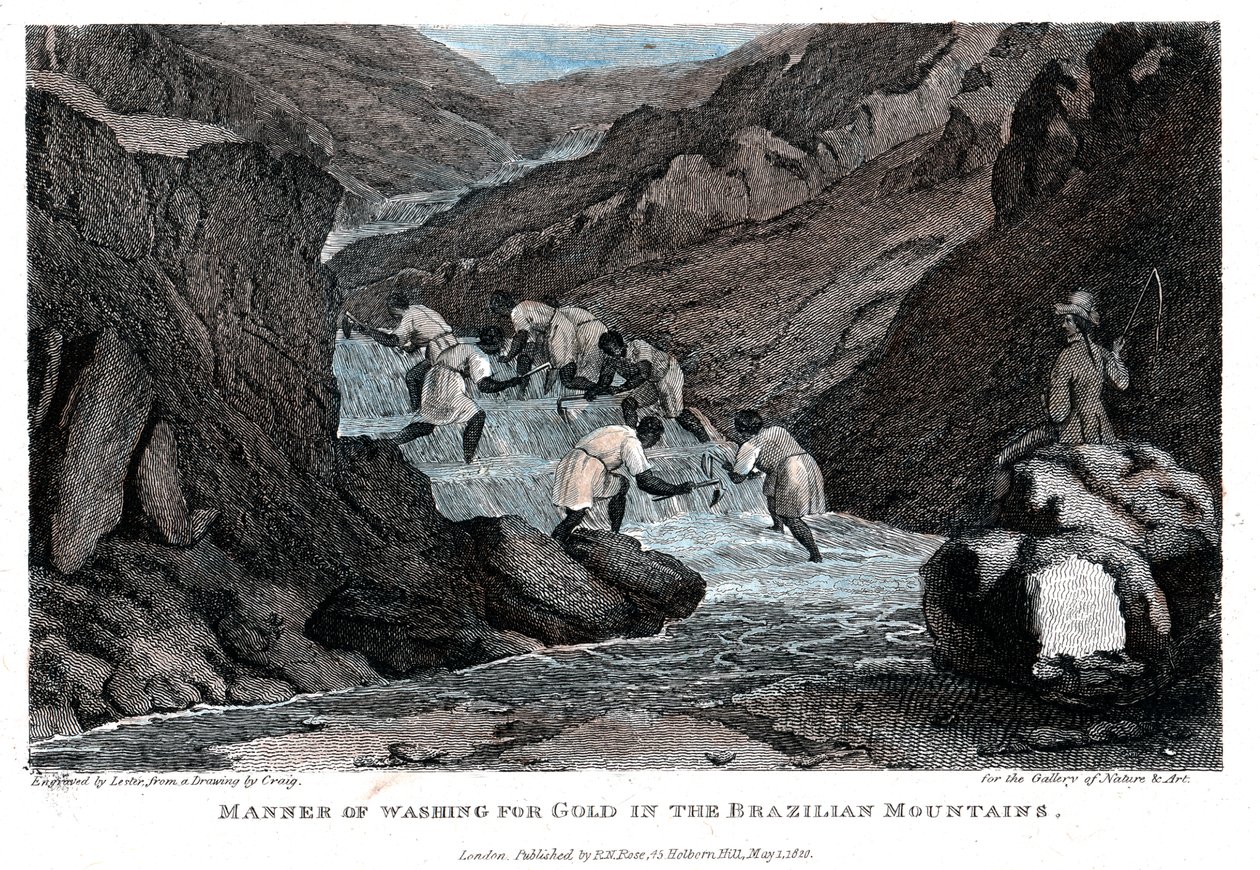 Måde at vaske for guld i de brasilianske bjerge, 1814 af Lester