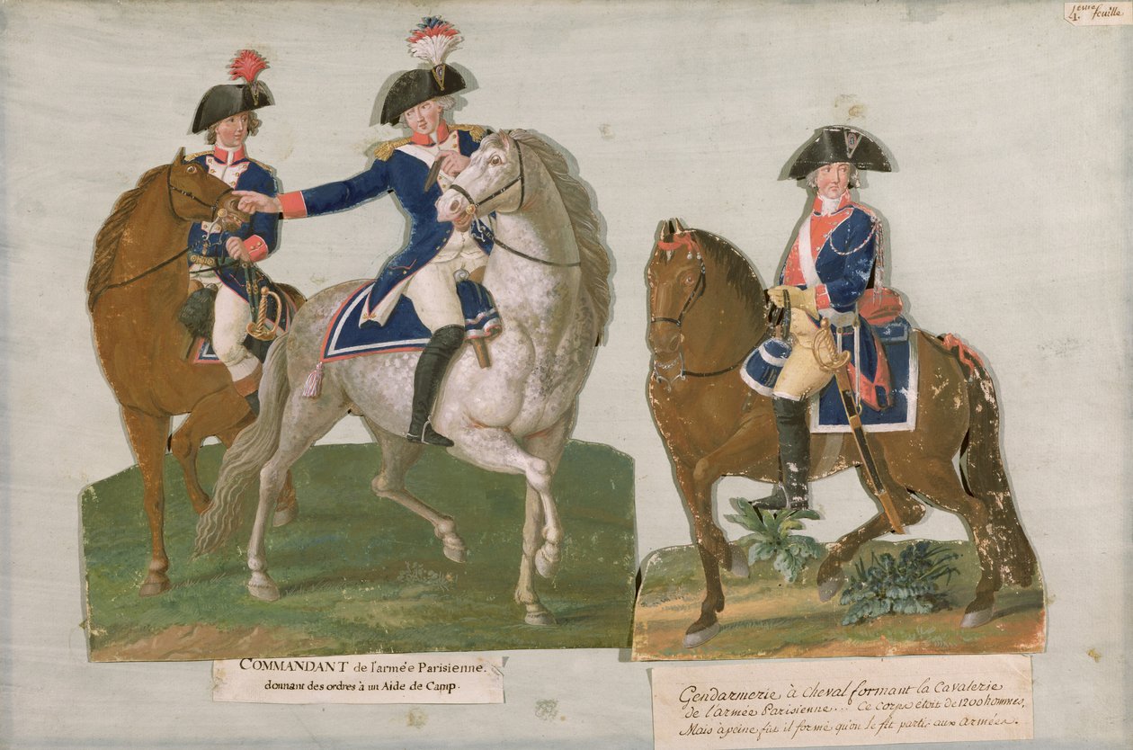 Hærchef og en officer fra det beredne politi (gouache på kort) af Lesueur Brothers