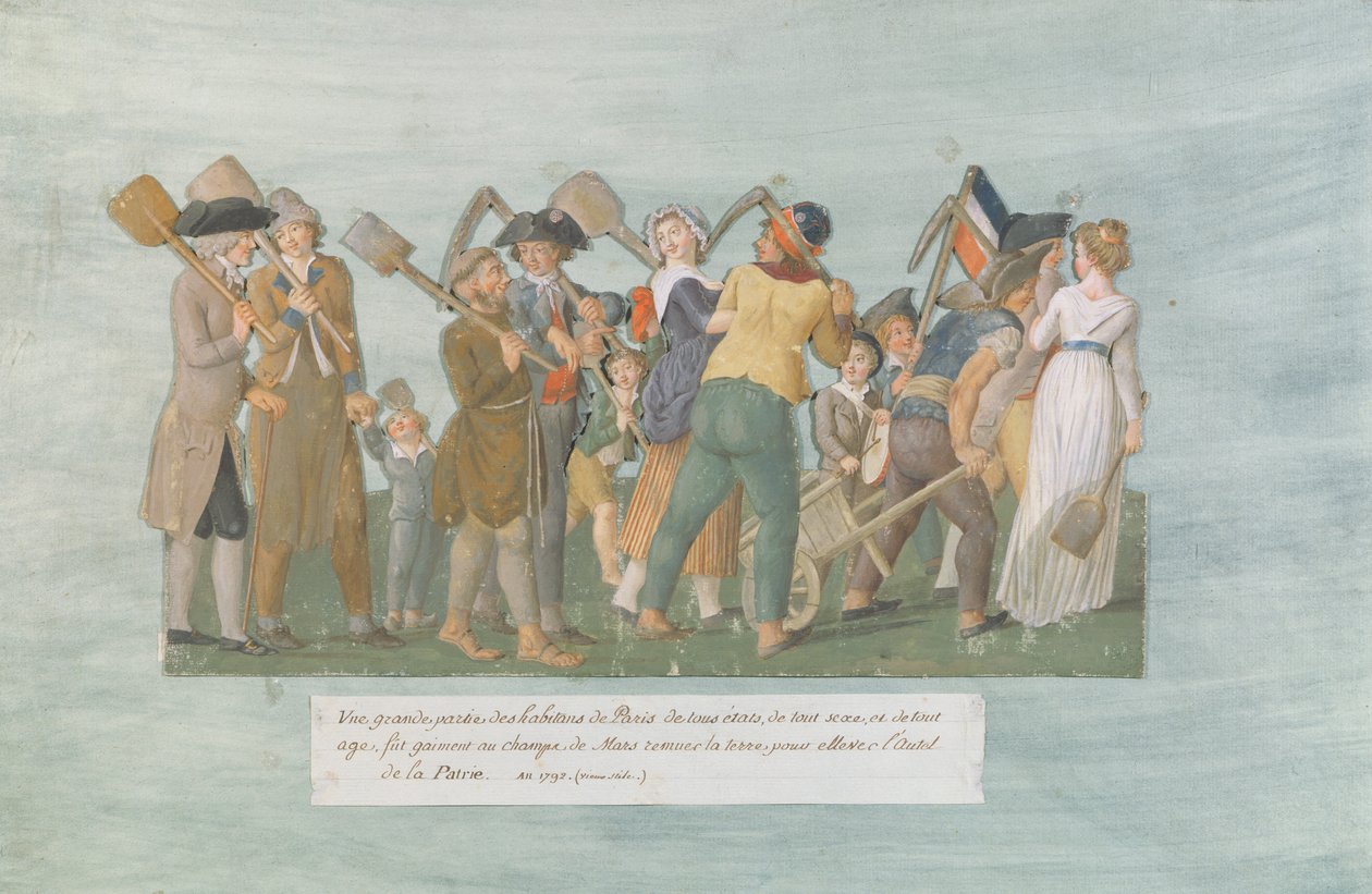 Fol.31 Pariserne tager til Champ de Mars, 1792 (gouache på kort) af Lesueur Brothers