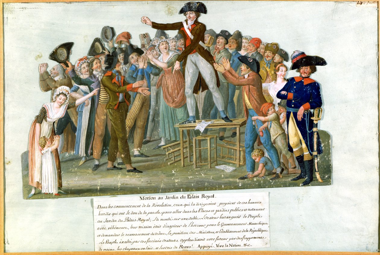 Motion in the Garden of the Palais-Royal, juli 1789 (gouache på kort) af Lesueur Brothers