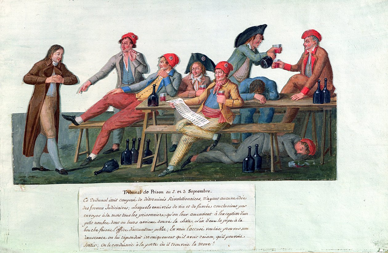 Fængselsdomstolen af 2. og 3. september 1792 (gouache på kort) af Lesueur Brothers