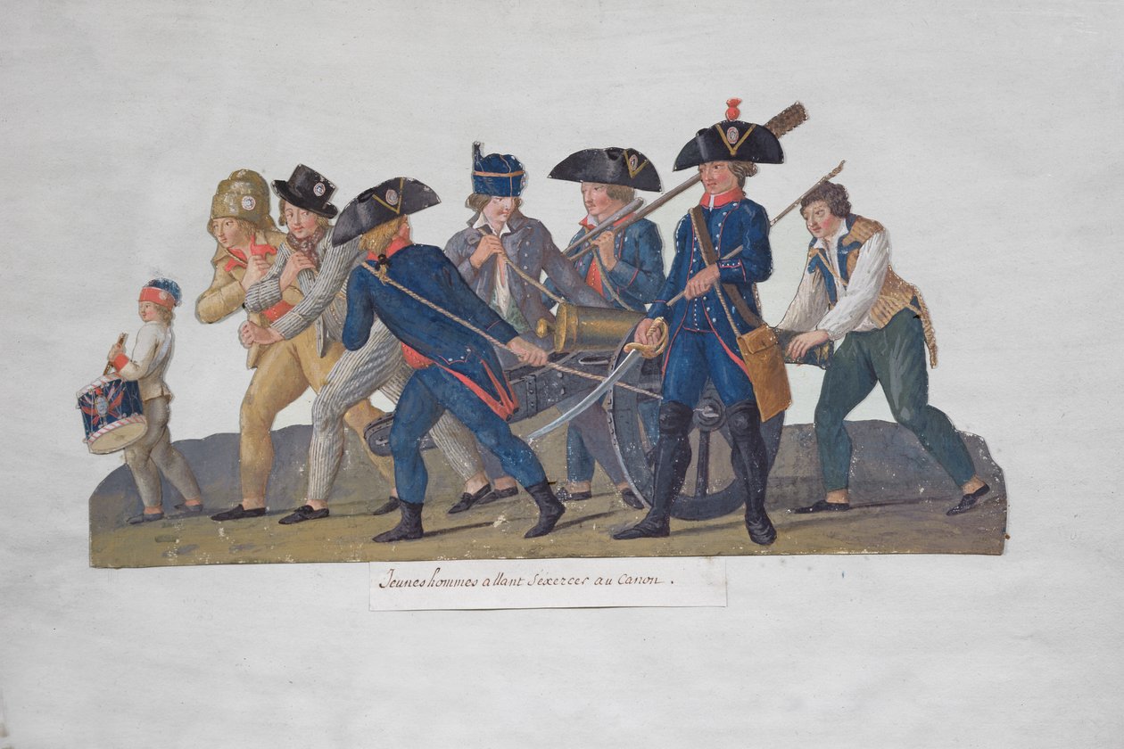 Unge mænd afsted for at øve sig med kanonen, ca. 1789 af Lesueur Brothers
